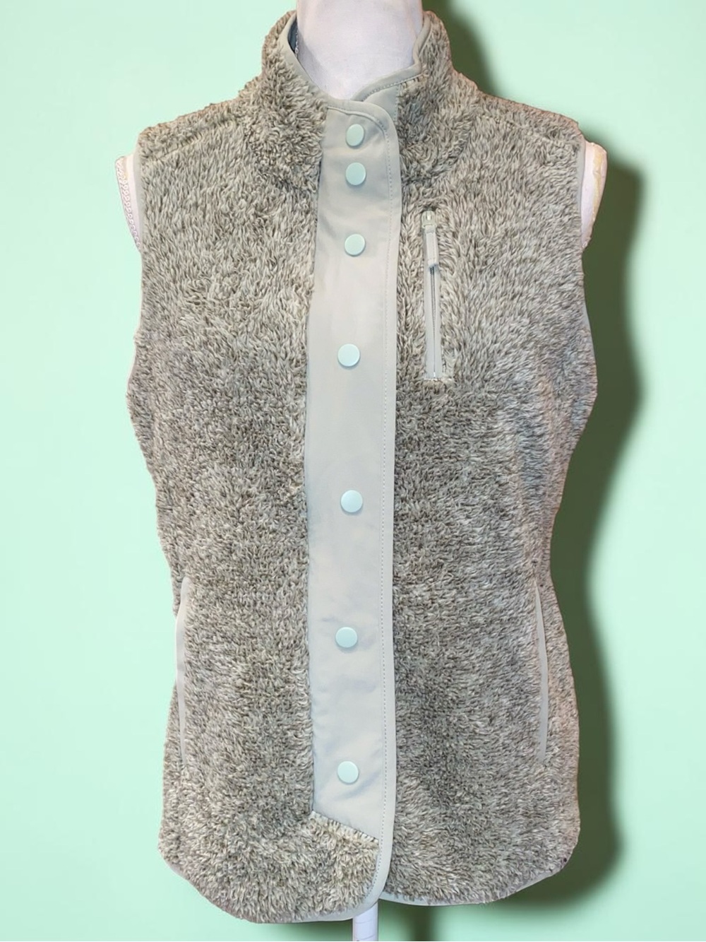 OCEAN + COAST Sherpa Fleece Snap-Front Vest W/Hidden Front Zipper GRN Sage SZ S
